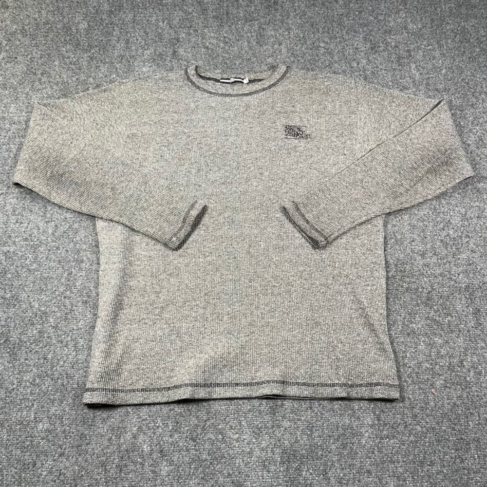Marithe Francois Girbaud Waffle Knit Shirt Mens L L/S Spellout Logo Grey VTG USA